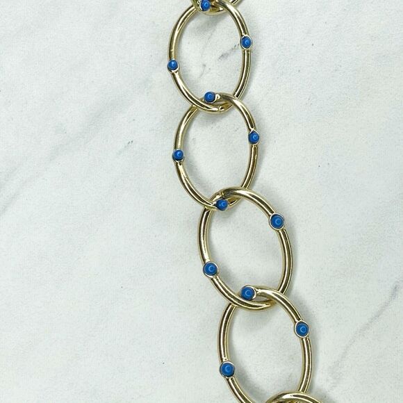Coldwater Creek Gold Tone Blue Studded Chain Link Necklace - Picture 10 of 12
